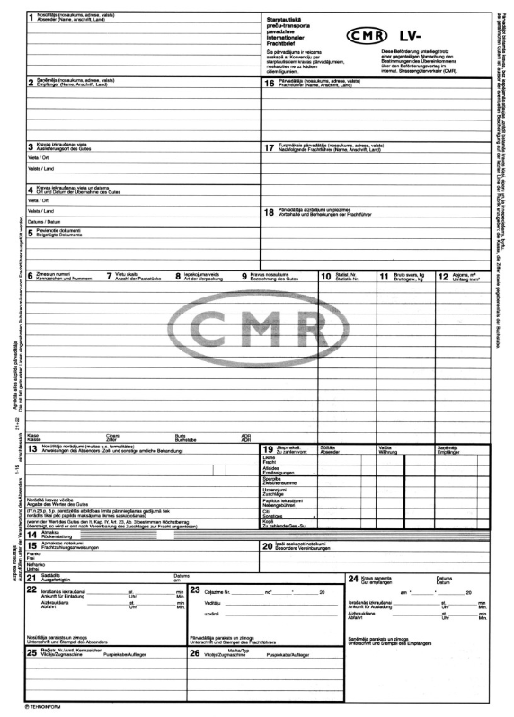 CMR (Karayolu Taşıma Belgesi)
