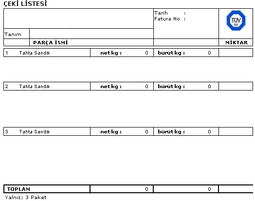 Çeki Listesi (Packing List) İthalat